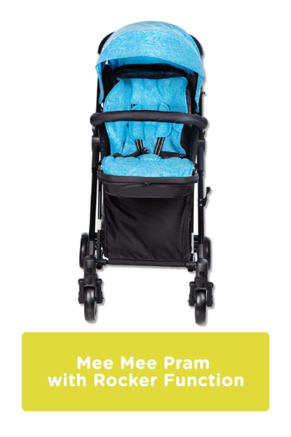 Mee Mee Premium Baby Pram with Rocker Function | Large Basket | One Hand Folding - Blue